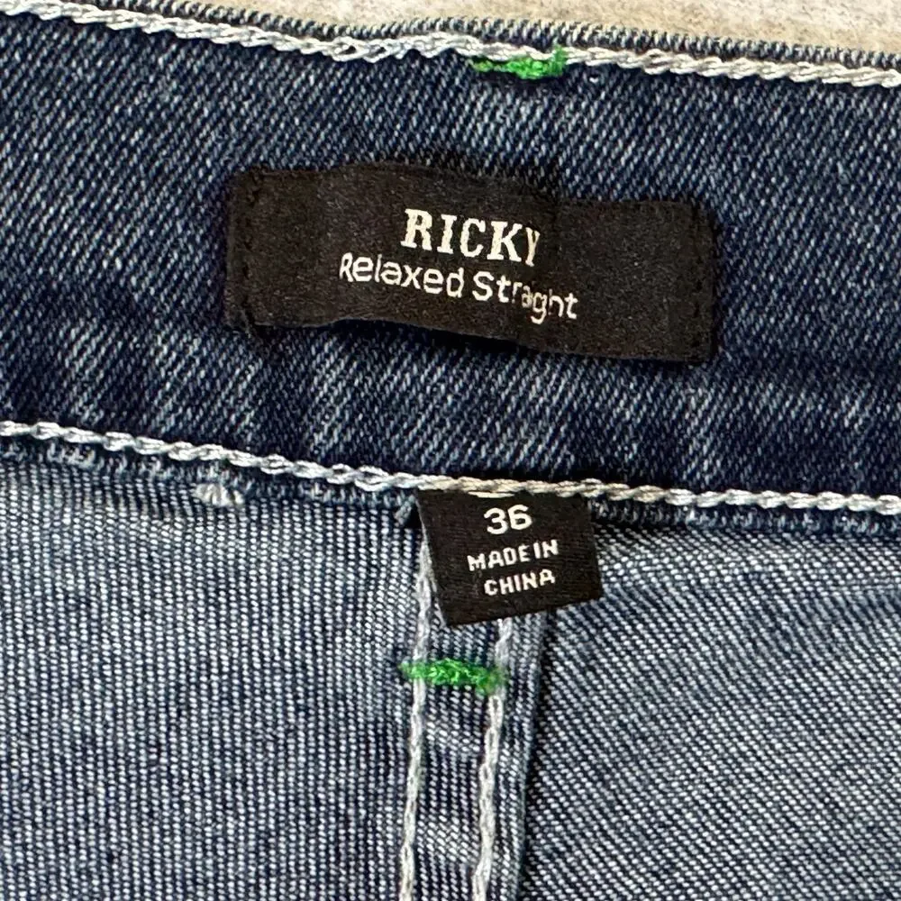 True Religion Ricky SN Flap Relaxed Straight Jeans Dark Woodland Wash 36x34 NWT